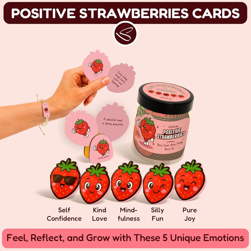 STOFINITY Emotional Support Strawberries Jar - Positive Strawberry Gifts For Women, Girls, 60 Daily Affirmation Cards For Teen Girls Trendy Stuff, Christmas Motivational Desk Decor Gifts - Image 3
